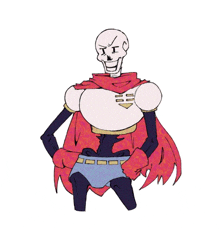 a cartoon drawing of papyrus with a red cape