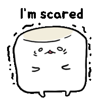 a cartoon of a marshmallow with a face and the words `` i 'm scared '' below it .