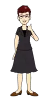 a cartoon of a woman wearing glasses and a black skirt is giving a thumbs up