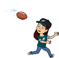 a cartoon of a woman wearing a eagles shirt throwing a football