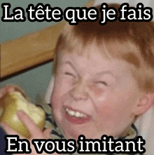 a picture of a child with a caption that says " la tete que je fais en vous imitant "