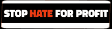 a sign that says " stop hate for profit " on a black background