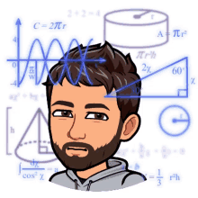 a man with a beard is surrounded by mathematical symbols