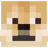 a pixel art of a dog 's face with brown eyes and a black nose .