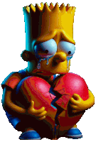 bart simpson is crying while holding a broken heart in his hands