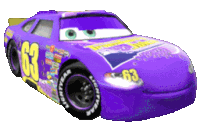 a purple racing car with the number 63 on it