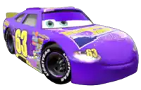 a purple racing car with the number 63 on it