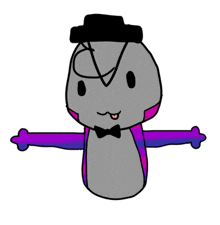 a cartoon character wearing a hat and a bow tie .