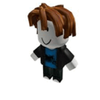 a roblox character with brown hair is wearing a blue shirt and black jacket .