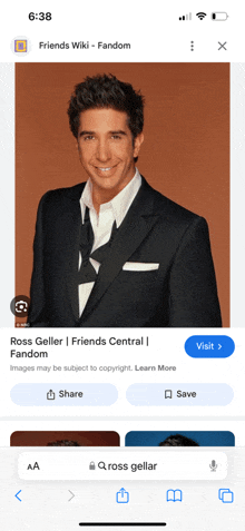 a picture of ross geller is on a phone screen