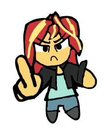 a cartoon drawing of sunset shimmer giving a middle finger