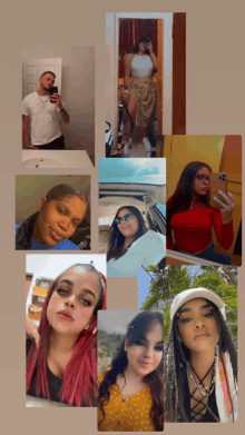 a collage of people taking a selfie with their cell phones