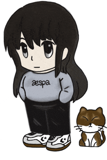 a drawing of a girl wearing a sweater with the word aespa on it