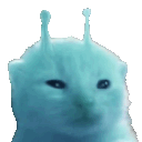 a close up of a blue cat with antennas on its head on a white background .