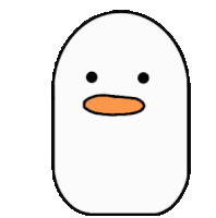 a cartoon drawing of a white duck with an orange beak and eyes .