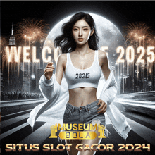 a woman in a white tank top that says 2025