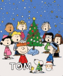 a group of peanuts characters are singing christmas carols