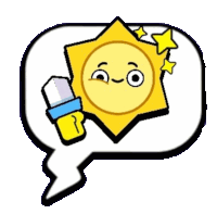 a speech bubble with a sun and a pencil inside of it