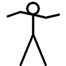 a stick figure is standing with his arms outstretched and a circle around his head .