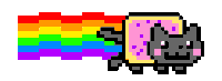 a pixel art drawing of a cat with a rainbow coming out of its mouth .