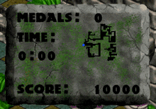 a screenshot of a video game that says medals 0 time 0 and score 10000