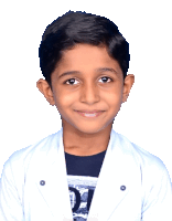 a young boy wearing a white jacket and a black shirt with the letter d on it smiles for the camera