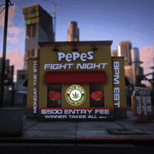 a video game advertisement for pepe 's fight night at 8 pm est