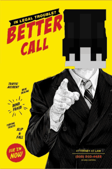 a poster for better call shows a man pointing