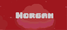 the word morgan is on a red background with a pink cloud