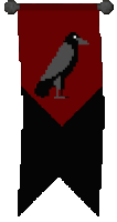 a pixel art of a bird on a red banner