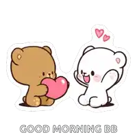 a cartoon of two teddy bears holding a heart with the words good morning bb written below them