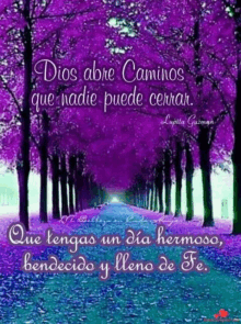 a picture of purple trees with a quote that says dios abrie caminos que nadie puede cerrar