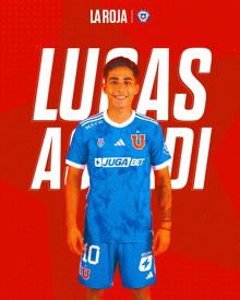 a soccer player wearing a blue jersey that says lucas on it