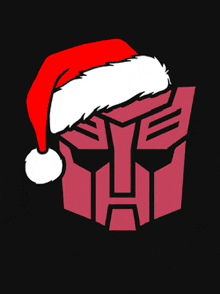 a santa hat is on the head of a transformer