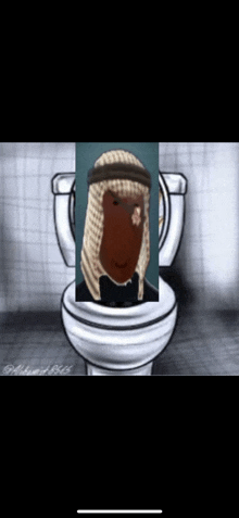 a cartoon of a man in a turban sitting on a toilet