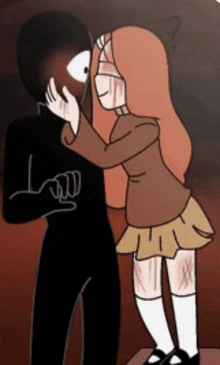 a cartoon of a girl kissing a man 's face