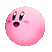 a close up of a pink kirby balloon with a surprised look on its face .