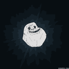 a black and white drawing of a forever alone face on a black background