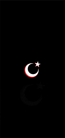 a crescent moon with a red star on a black background