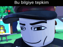 a close up of a cartoon character with the words bu bilgiye tepkim on the top