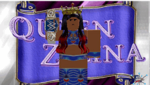 a girl with a crown is standing in front of a banner that says queen zina