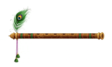 a flute with a peacock feather on it is on a white background .