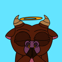 a cartoon drawing of a bull with a halo on his head