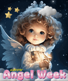 a happy angel week greeting card with a little girl