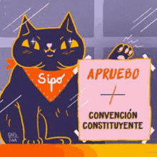 a black cat wearing an orange bandana is holding a sign in spanish .