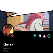 a picture of a girl with pink hair and the name cherry on it