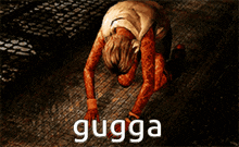 a picture of a person kneeling down with the word gugga written on the bottom