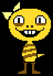 a pixel art drawing of a bee with a bow around its head