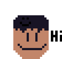 a pixel art of a man 's face with the word hi below it