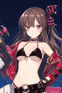 a girl in a bikini is holding a gun in her hand